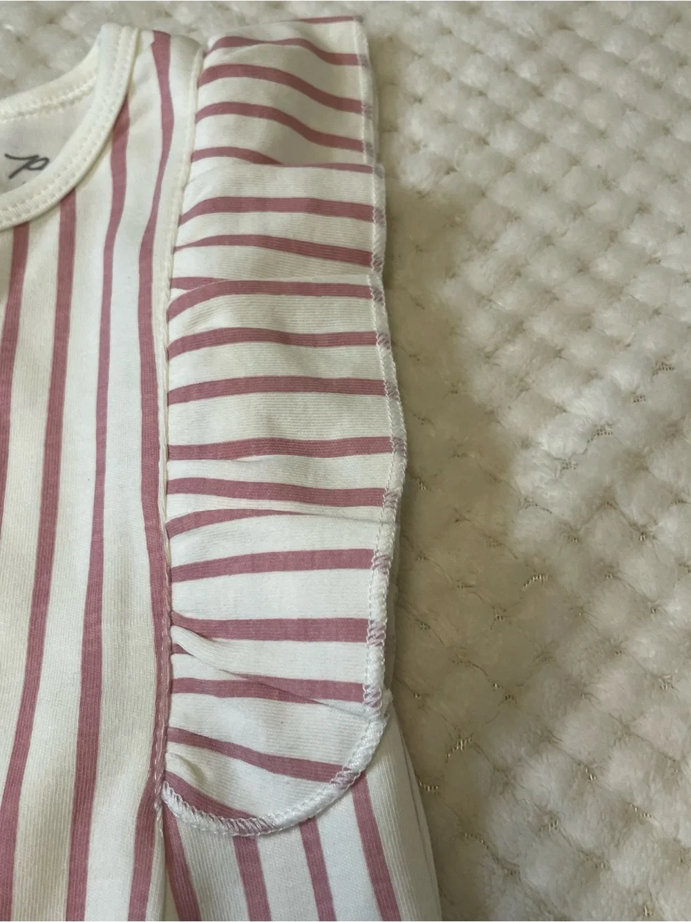 Pehr Striped Pink & White Ruffle-Sleeve One-Piece 6-12 months